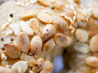 Homemade Bagels with multi grains such as sesame, perilla seeds and pumpkin seeds with white background