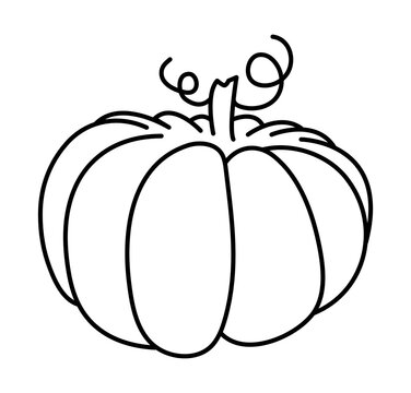 Pumpkin line drawing. Halloween symbol in simple linear style. Editable stroke. Doodle vector illustration.