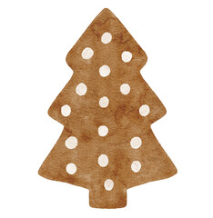 Watercolor gingerbread Christmas tree, gingerbread cookies for Christmas