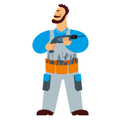 The master emblem. A positive guy character with a full-length screwdriver. Vector graphics