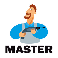 The master emblem. A positive guy character with a screwdriver. An emblem for the construction business