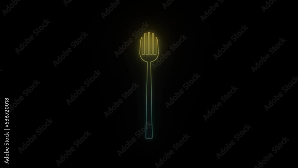 Poster glowing neon fork icon on black background. dinner with family. 4k video animation for motion graphi