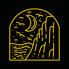Desert illustration Monoline Vector, mountain vintage badge, creative emblem Design For T-shirt Design