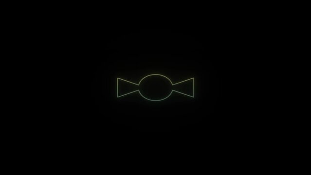 Glowing neon candy icon on black background. wrapped candy. 4K video animation for motion graphics and compositing.