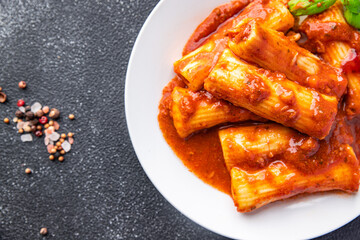 cannelloni pasta dish stuffed with meat tomato sauce healthy meal food snack diet on the table copy space food background rustic top view