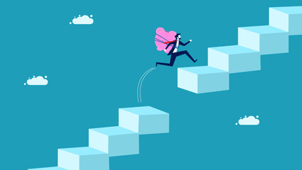 Risks and obstacles of saving investment money. businessman with a piggy bank jumps over the gap. vector illustration