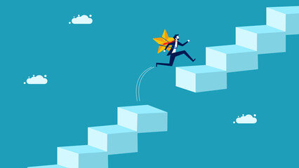 Overcome risks and obstacles. businessman with a star jumps across the gap. vector illustration