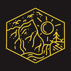 Desert illustration Monoline Vector, mountain vintage badge, creative emblem Design For T-shirt Design