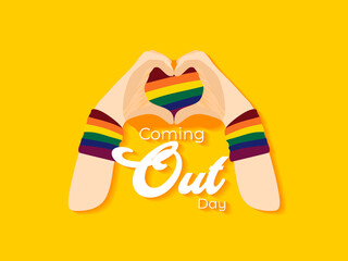 Coming out day. Hands with heart, love background.