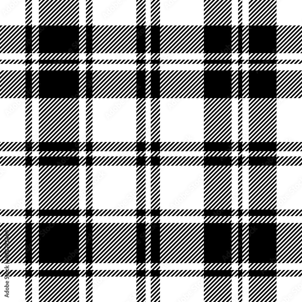 Poster plaid seamless pattern. black check on white background. repeated gingham geometric patern. scottish
