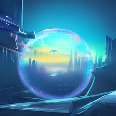 Cyberpunk city in a bubble