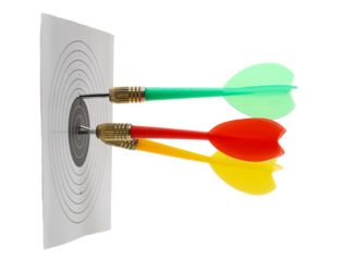 Colorful throwing darts and target isolated on white 