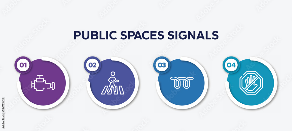 Poster infographic element template with public spaces signals outline icons such as malfunction indicador,
