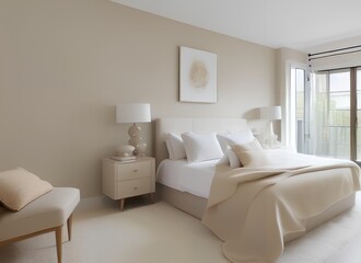 Fototapeta na wymiar Beige and white modern bedroom illustration
