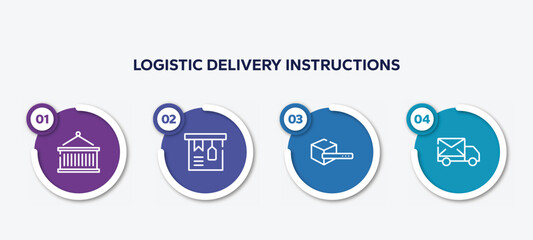 infographic element template with logistic delivery instructions outline icons such as lift package, tagged package, search box, mail send vector.