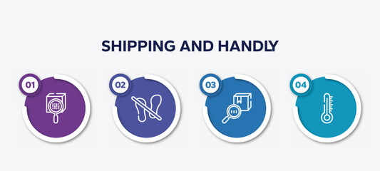 infographic element template with shipping and handly outline icons such as scan package, do not stand on, trackcode, temperature limitation vector.