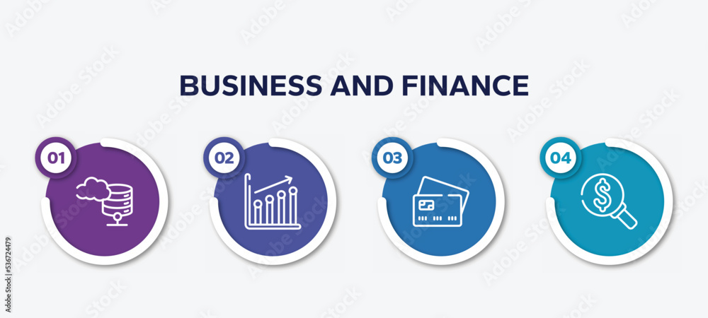 Poster infographic element template with business and finance outline icons such as data cloud, seo perform