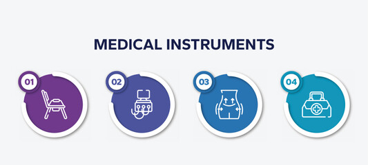 infographic element template with medical instruments outline icons such as potty, dialysis, operating, doctor briefcase vector.