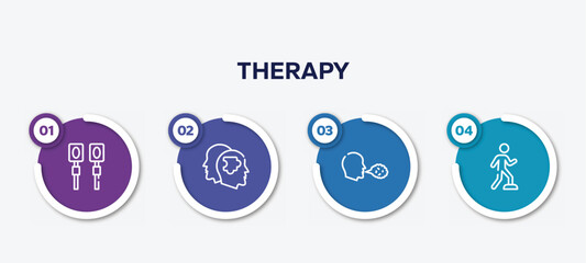 infographic element template with therapy outline icons such as electrotherapy, psychologist, cough, rehabilitation vector.