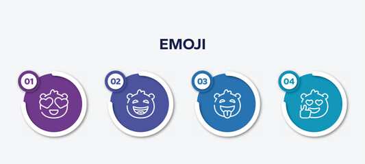 infographic element template with emoji outline icons such as in love emoji, laughing emoji, tongue out vector.