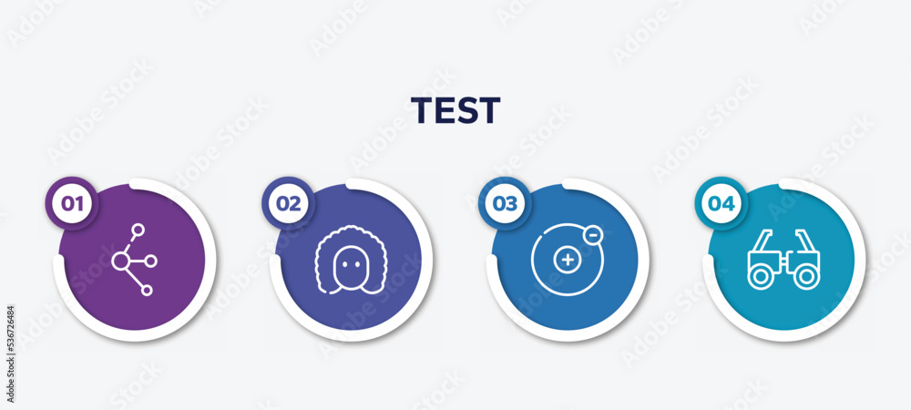 Poster infographic element template with test outline icons such as molecules, newton, electron, testing gl