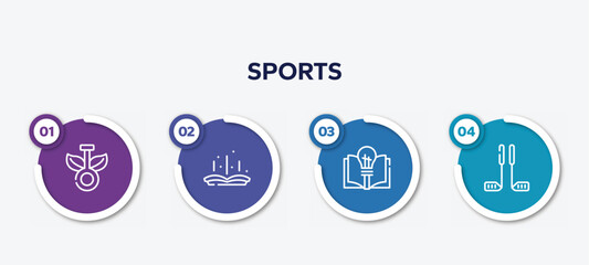 infographic element template with sports outline icons such as chlorophyll, tale, theory, golf equipment vector.