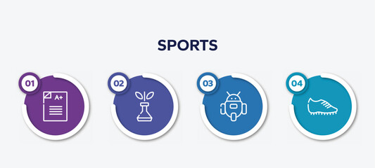 infographic element template with sports outline icons such as scores, biological, , football boots vector.