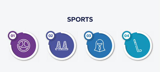 infographic element template with sports outline icons such as driving, bollards, spartan, hockey stick vector.