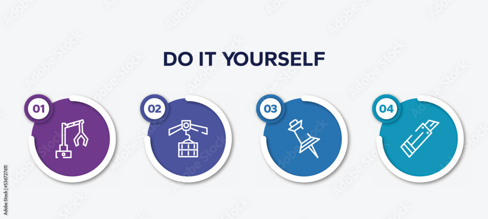 Poster infographic element template with do it yourself outline icons such as backhoes, derrick with load, 