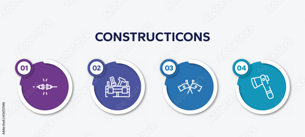 Poster infographic element template with constructicons outline icons such as plug for electric connection,