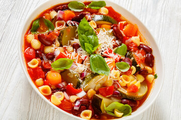 italian minestrone with beans, zucchini and pasta