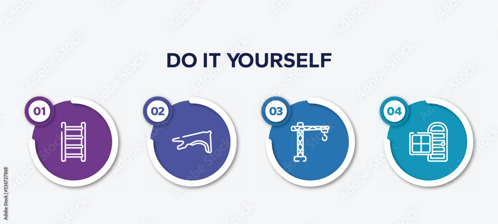 Poster infographic element template with do it yourself outline icons such as ladder thin, fender, lifter, 