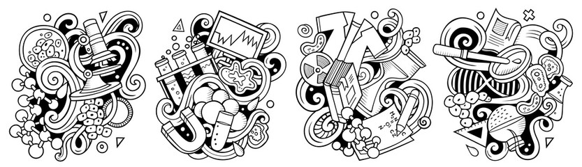 Science cartoon vector doodle designs set.