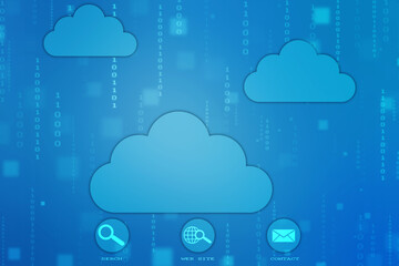 2d illustration of Cloud computing, Digital Cloud computing Concept background. Cyber technology, internet data storage, database and data server concept