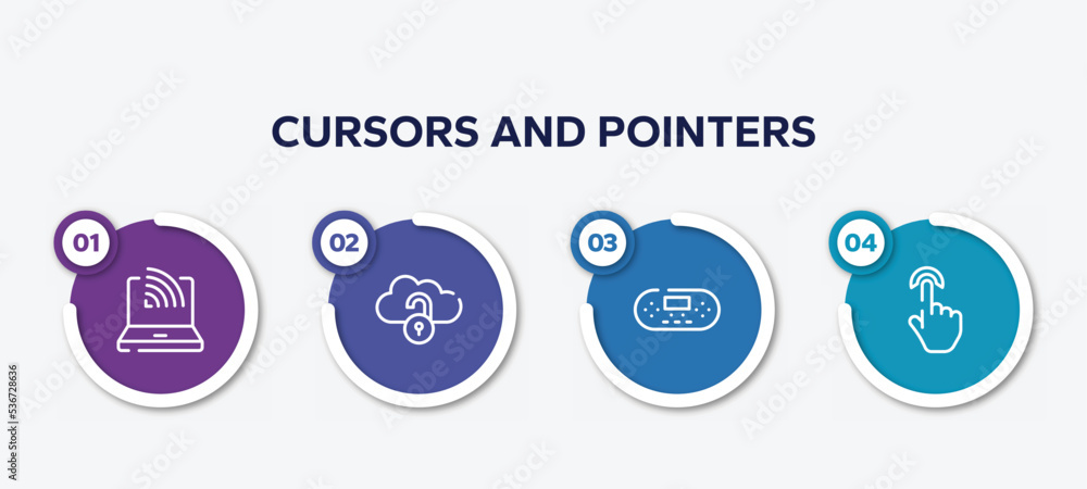 Poster infographic element template with cursors and pointers outline icons such as wireless conection, unl