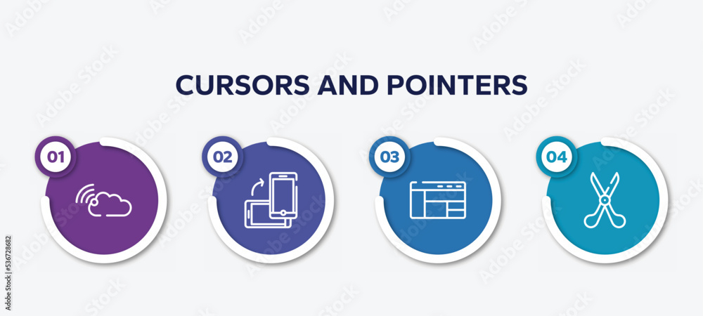 Poster infographic element template with cursors and pointers outline icons such as connected clouds by int