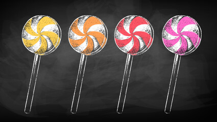 Chalked vector sketches set of mint lollipop