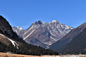 Beautiful mountainous landscape. North of Yumthang, Sikkim, India.