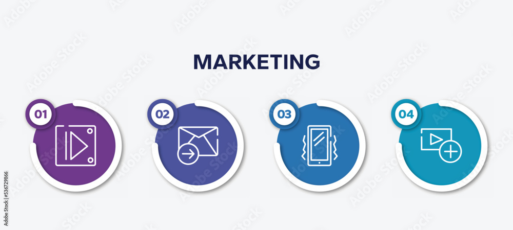 Poster infographic element template with marketing outline icons such as controls, send mail, vibration, ad