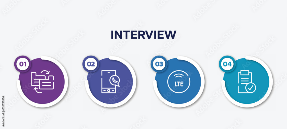 Poster infographic element template with interview outline icons such as file transfer, night mode, lte, ap