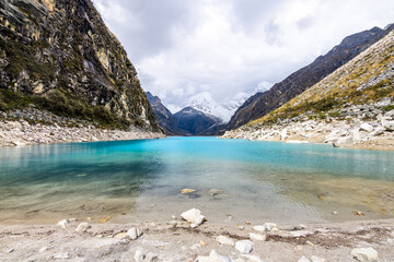 amazing view of 69 lagoon in peruvian andes, huascaran