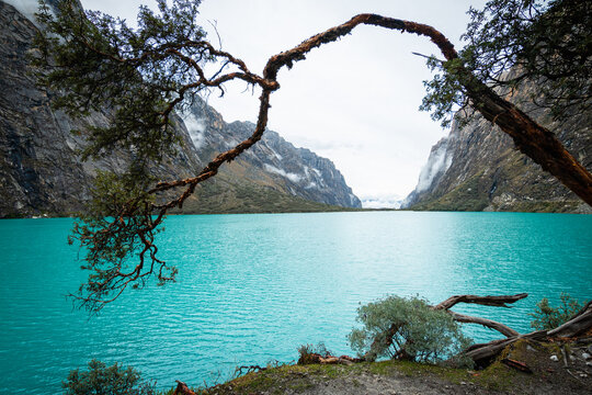 amazing view of 69 lagoon in peruvian andes, huascaran