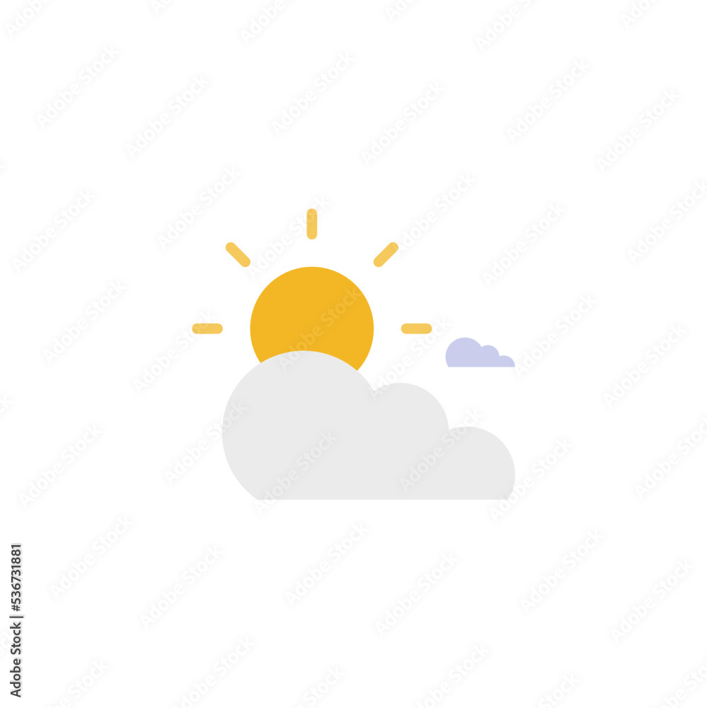 Wall mural cloudy icon decorated with sun element icon designed in flat and colorful style in weather icon them