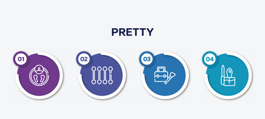 infographic element template with pretty outline icons such as big scale, cotton swabs, big makeup box, manicure vector.