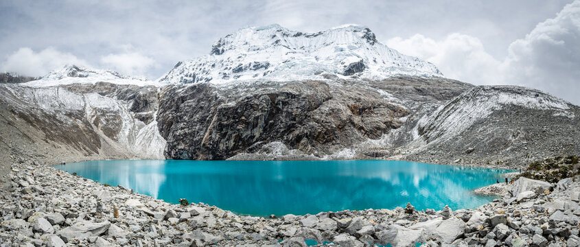 amazing view of 69 lagoon in peruvian andes, huascaran