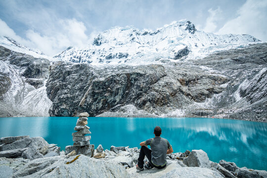amazing view of 69 lagoon in peruvian andes, huascaran