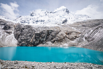 amazing view of 69 lagoon in peruvian andes, huascaran