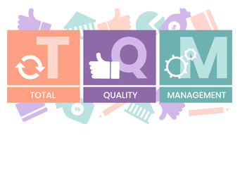 TQM - total quality management. Platform. business concept background. Vector illustration for website banner, marketing materials, business presentation, online advertising