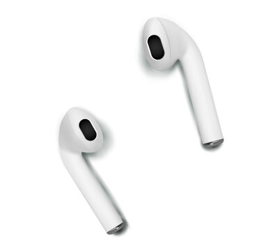 Headset white background. Wireless audio ear headphone illustration. Headphones vector background. Listen audio electronic device.