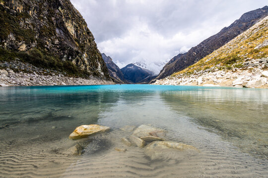 amazing view of 69 lagoon in peruvian andes, huascaran